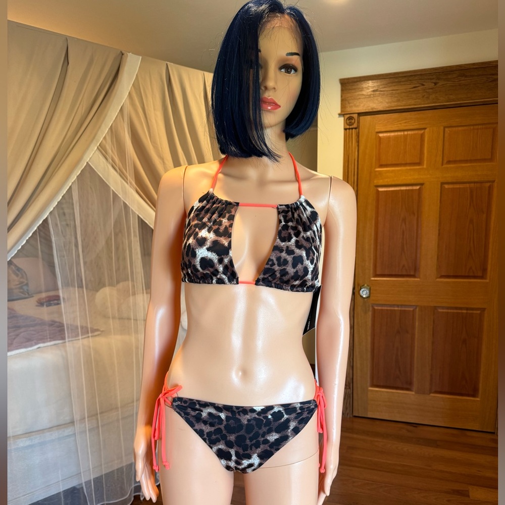 NWT FASHION NOVA Leopard Bikini with Coral Straps